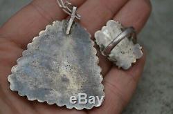 VTG Old Pawn Navajo Native Silver Petrified Wood Ring & Necklace Set Fred Harvey