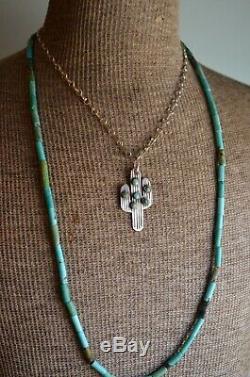 VTG Old Pawn Navajo Necklace Fred Harvey Era Silver & Turquoise SAGUARO CACTUS