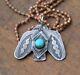 Vtg Old Pawn Navajo Necklace Silver & Turquoise Fred Harvey Thunderbird Pendant