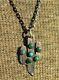 Vtg Old Pawn Navajo Silver & Turquoise Fred Harvey Cactus Pendant Necklace