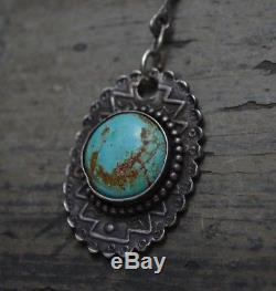 VTG Old Pawn Navajo Trading Post Necklace Fred Harvey Silver & Turquoise Fob