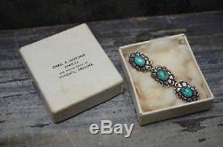 VTG Old Pawn Silver & Turquoise Bar Pin in Box Fred Harvey Tourist Era southwest