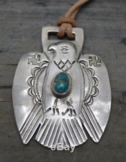 VTG Pawn Navajo Fred Harvey THUNDERBIRD Watch Fob Silver turquoise whirling log
