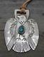 Vtg Pawn Navajo Fred Harvey Thunderbird Watch Fob Silver Turquoise Whirling Log