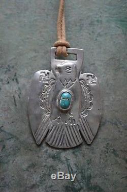 VTG Pawn Navajo Fred Harvey THUNDERBIRD Watch Fob Silver turquoise whirling log