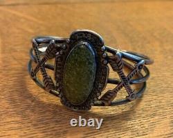 VTG Sterling Silver Green Turquoise Native American Fred Harvey Cuff Bracelet