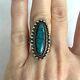 Vtg Sterling Silver Jane Popovich Elongated Oval Turquoise Ring Fred Harvey Era