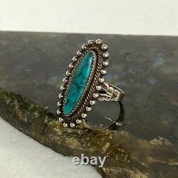 VTG Sterling Silver Jane Popovich Elongated Oval Turquoise Ring Fred Harvey Era