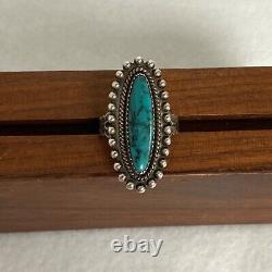 VTG Sterling Silver Jane Popovich Elongated Oval Turquoise Ring Fred Harvey Era