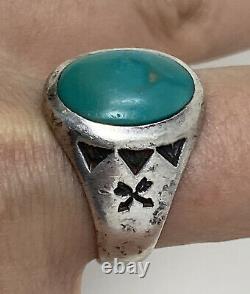 VTG Sterling Silver Native American Fred Harvey Era Cigar Band Turquoise Ring