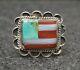 Vtg Turquoise Inlay Mens Ring Fred Harvey Old Pawn Navajo Silver American Flag 9