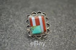 VTG Turquoise inlay Mens Ring Fred Harvey Old Pawn NAVAJO Silver American Flag 9