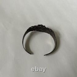 VTG Vintage Fred Harvey Era Sterling Silver Tribal Designs Cuff Bracelet Stone