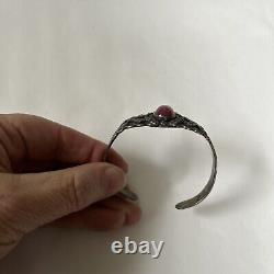 VTG Vintage Fred Harvey Era Sterling Silver Tribal Designs Cuff Bracelet Stone