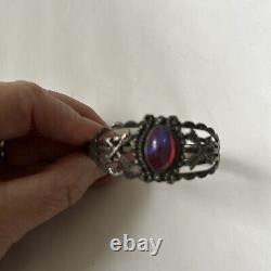 VTG Vintage Fred Harvey Era Sterling Silver Tribal Designs Cuff Bracelet Stone