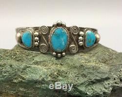 Very Nice Fred Harvey Era Turquoise And Sterling Silver Cuff Bracelet