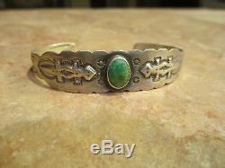 Very OLD Fred Harvey Era Navajo 900 Coin Silver Turquoise Lizard Bracelet