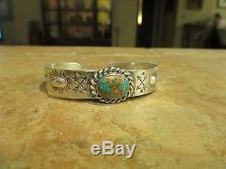 Very OLD Fred Harvey Navajo 900 Coin Silver ROYSTON Turquoise Cuff Bracelet