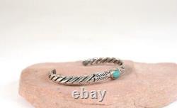 Very Small Fred Harvey Era Sterling Silver and Turquoise Bracelet -Stamped Arrow