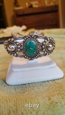 Very old Vintage Sterling Silver & Turquoise cuff OLD PAWN-era Fred Harvey