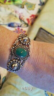 Very old Vintage Sterling Silver & Turquoise cuff OLD PAWN-era Fred Harvey
