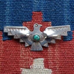 Vint Fred Harvey Era Navajo Thunderbird Pin Brooch Turquoise Sterling Handmade
