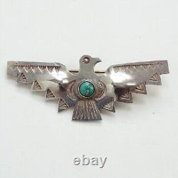 Vint Fred Harvey Era Navajo Thunderbird Pin Brooch Turquoise Sterling Handmade