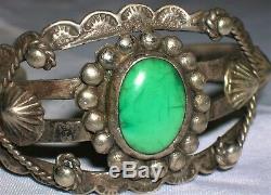 Vintage 1920's Fred Harvey Sterling Silver Green Turquoise Bracelet