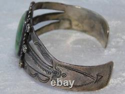 Vintage 1930's Fred Harvey Navajo Green Turquoise Arrow Tooled Cuff Bracelet