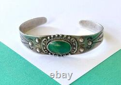 Vintage 1940's Fred Harvey Sterling Silver Silver and Turquoise Stamped Cuff