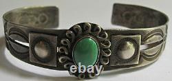 Vintage 1940's Navajo Indian Silver Green Turquoise Cuff Bracelet