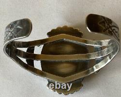Vintage 1950's Fred Harvey Style Sterling Silver Petrified Wood Cuff Bracelet
