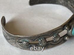 Vintage 1950's Sterling Silver Turquoise Fred Harvey Style Cuff Bracelet