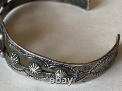 Vintage 1950's Sterling Silver Turquoise Fred Harvey Style Cuff Bracelet