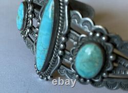Vintage 1950s Fred Harvey Era Sterling Silver Turquoise Cuff Bracelet