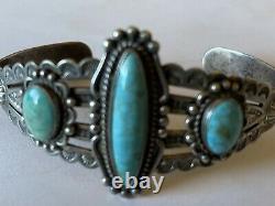 Vintage 1950s Fred Harvey Era Sterling Silver Turquoise Cuff Bracelet