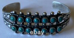Vintage 1950s Fred Harvey Sterling Silver Double Row Turquoise Cuff Bracelet