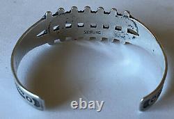 Vintage 1950s Fred Harvey Sterling Silver Double Row Turquoise Cuff Bracelet