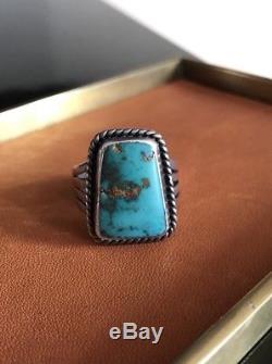 Vintage 40s Fred Harvey Silver Ingot Turquoise Mens Ring Shank Stamped Pawn RRL