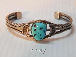 Vintage / Antique Navajo Fred Harvey Sterling Silver Turquoise Bracelet Nice