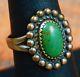 Vintage Bell Trading Fred Harvey Green Turquoise Sterling Silver Ring Size 8.25