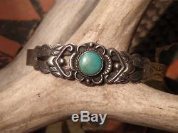 Vintage Classic Fred Harvey Navajo Turquoise Sterling Silver Bracelet Ca. 1940's