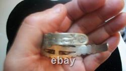 Vintage Coin Silver Thunderbird Green Turq Fred Harvey Cuff Bracelet