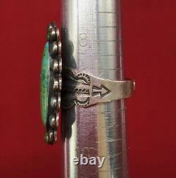 Vintage Coin Silver & Turquoise RING signed Native American Fred Harvey Era