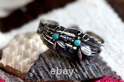 Vintage FRED HARVEY ERA TURQUOISE FIREFLY CUFF sterling bracelet bugs insects