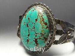 Vintage Fred Harvey #8 Turquoise Sterling Silver cuff bracelet 66.2 grams