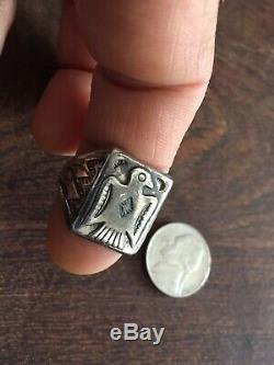 Vintage Fred Harvey Bell Trading Sterling Silver Thunderbird Ring Old Pawn 10.5