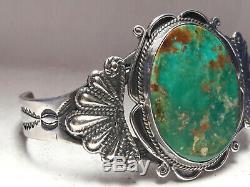 Vintage Fred Harvey Design Sterling Silver Turquoise cuff bracelet 37.8 grams