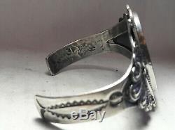 Vintage Fred Harvey Design Sterling Silver Turquoise cuff bracelet 37.8 grams