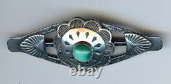 Vintage Fred Harvey Era 1940's Navajo Indian Silver & Turquoise Pin Brooch